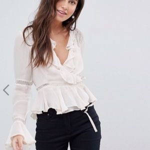 NWT - ASOS Chiffon Top w/ Ruffles & Lace Inserts